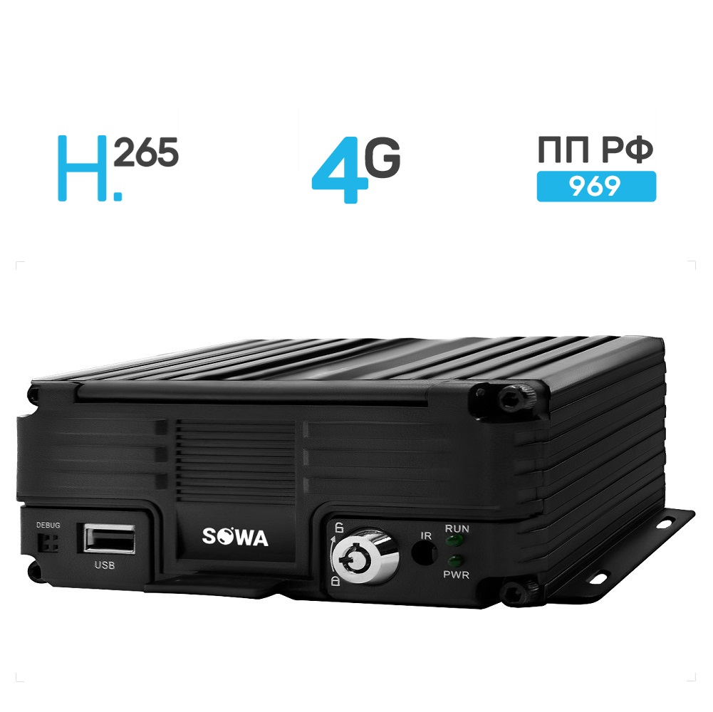 Автомобильный регистратор SOWA MVR 308GW4G2L # 8 каналов, Linux, 1080P, H.264/H.265, GPS, 3G/4G, Wi-Fi, аудио, интерком, HDD/SSD/SD-карта, 1xUSB 2.0, 2xLan, тревожный вход, DC8-36V, -40 до +60°С, Сертифицирован МВД под Постановление Правительства 969