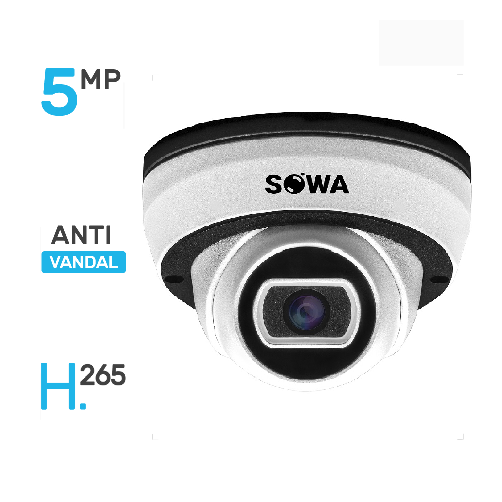 Сферическая антивандальная AHD видеокамера SOWA A5X0-26 # 5МП IMX335 Sony Starvis, 1/2.8", 0.001лк, AHD/TVI/CVI/CVBS, 5МП(2560*1920)@12.5к/с, 4МП(2560*1440)@25к/с (PAL), 4МП(2560*1140)@30к/с (NTCS), 2DNR, DWDR, ИК 30 м, f=2.1/2.8/3.6/4/6/8/12/16 мм (на выбор), BNC, DC12В, IP67, IK10, -40 +60